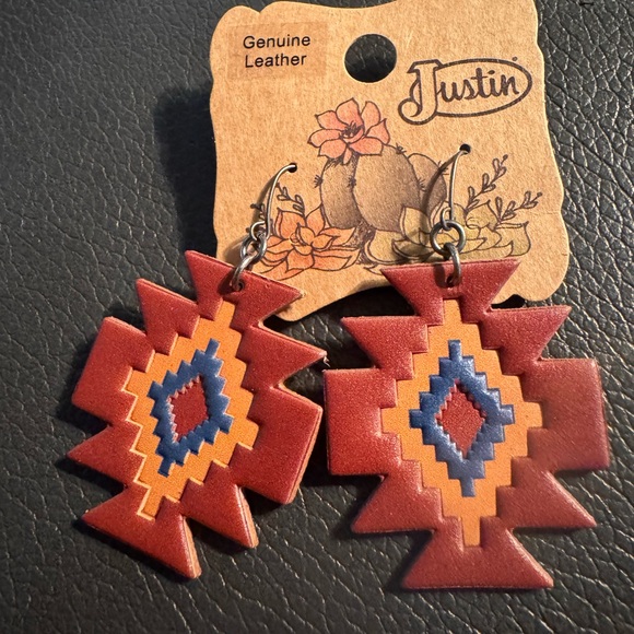 Justin Boots Jewelry - Justin Boots Red and Blue Leather Earrings